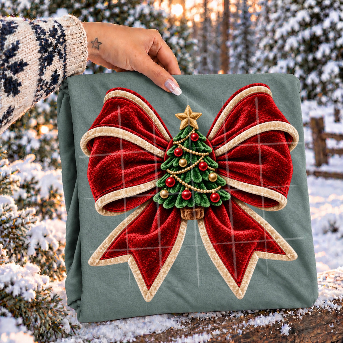 VELVET BOW WITH CHRISTMAS TREE
