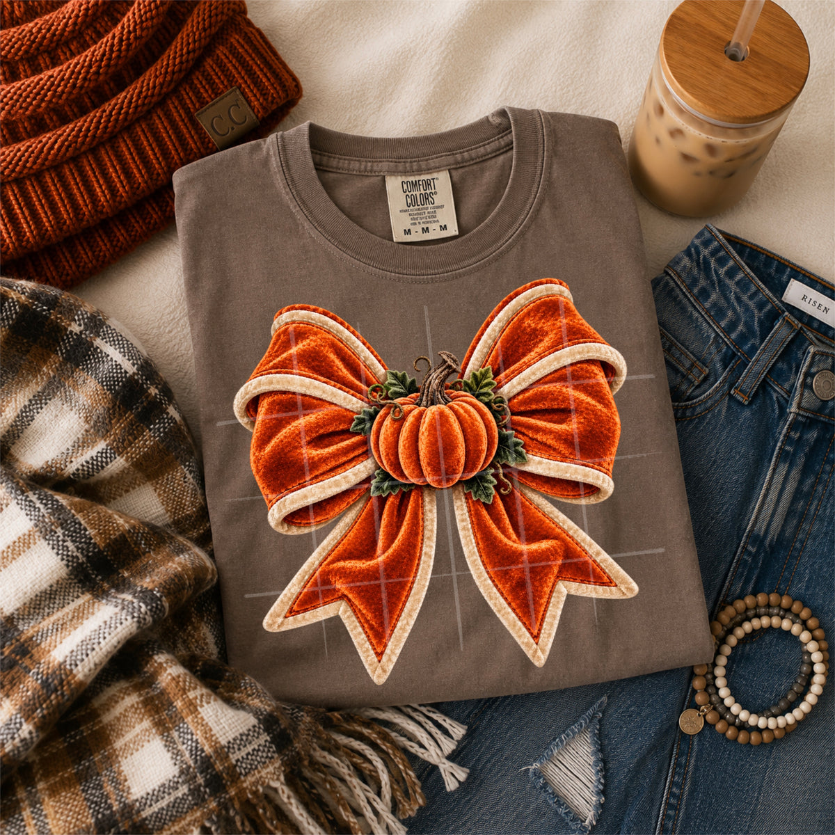 VELVET BOW WITH PUMPKIN