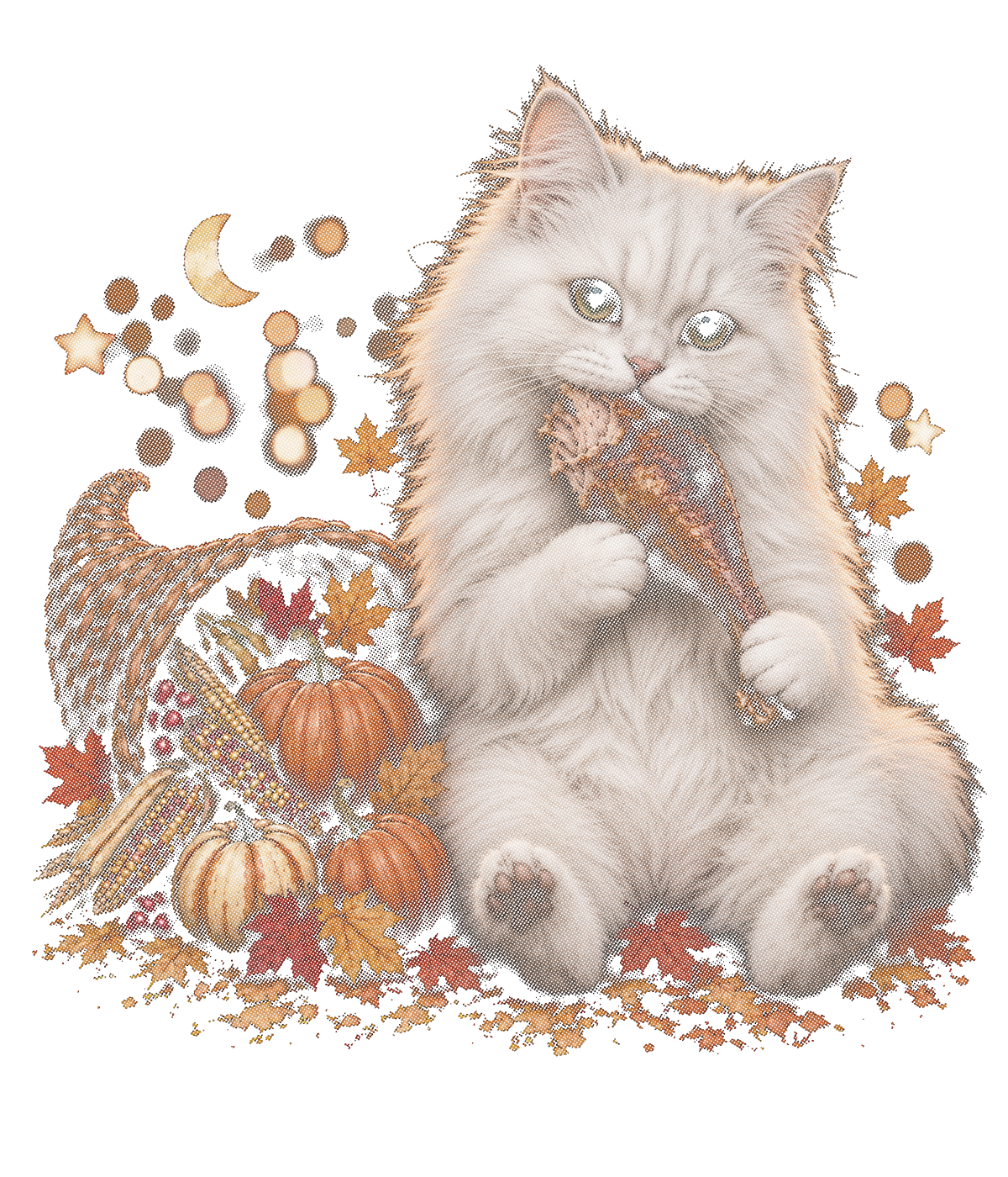WHITE CAT HALFTONE THANKSGIVING